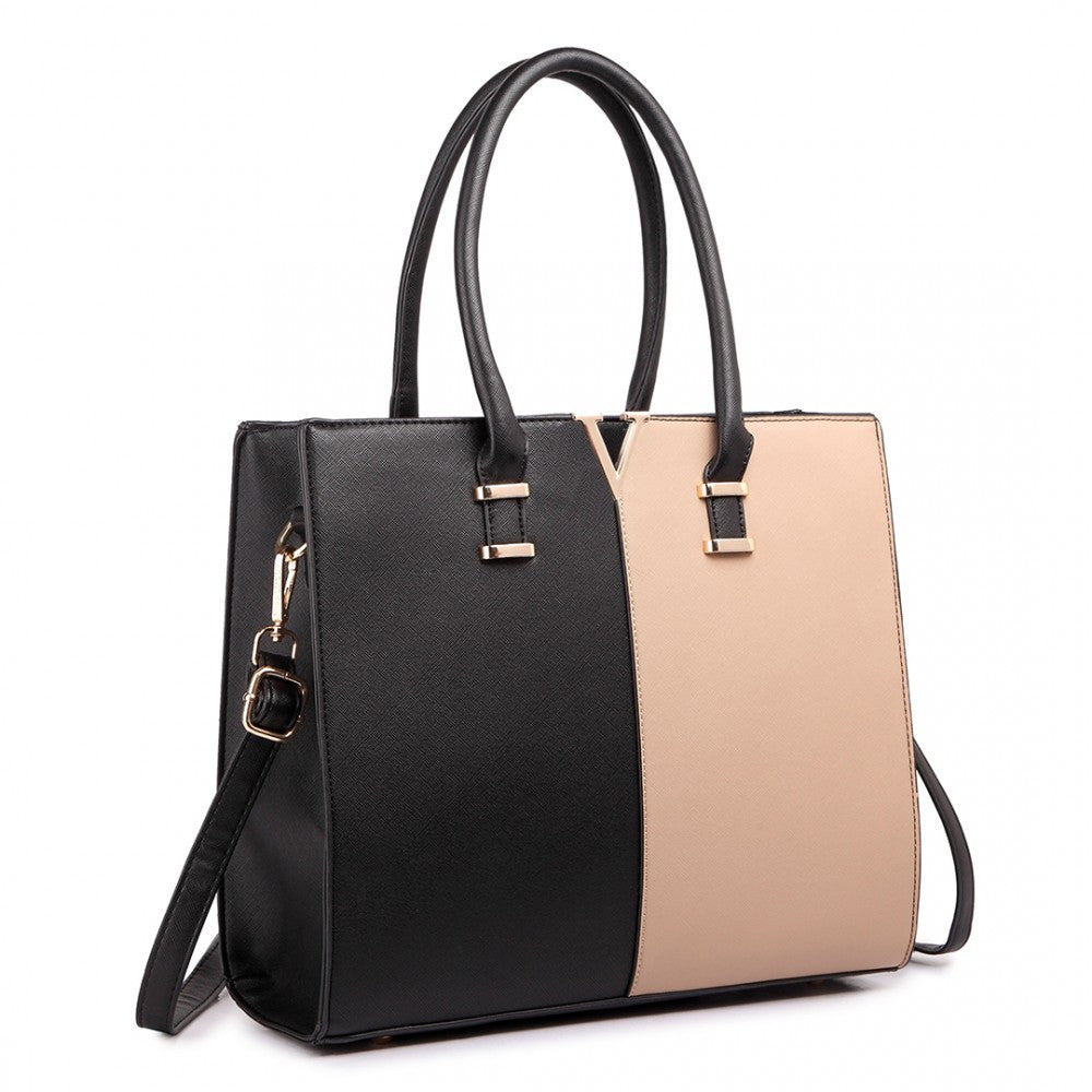 SPLIT FRONT TOTE HANDBAG BLACK/MOCHA-SOLD-SOLD-Daring Diva Australia