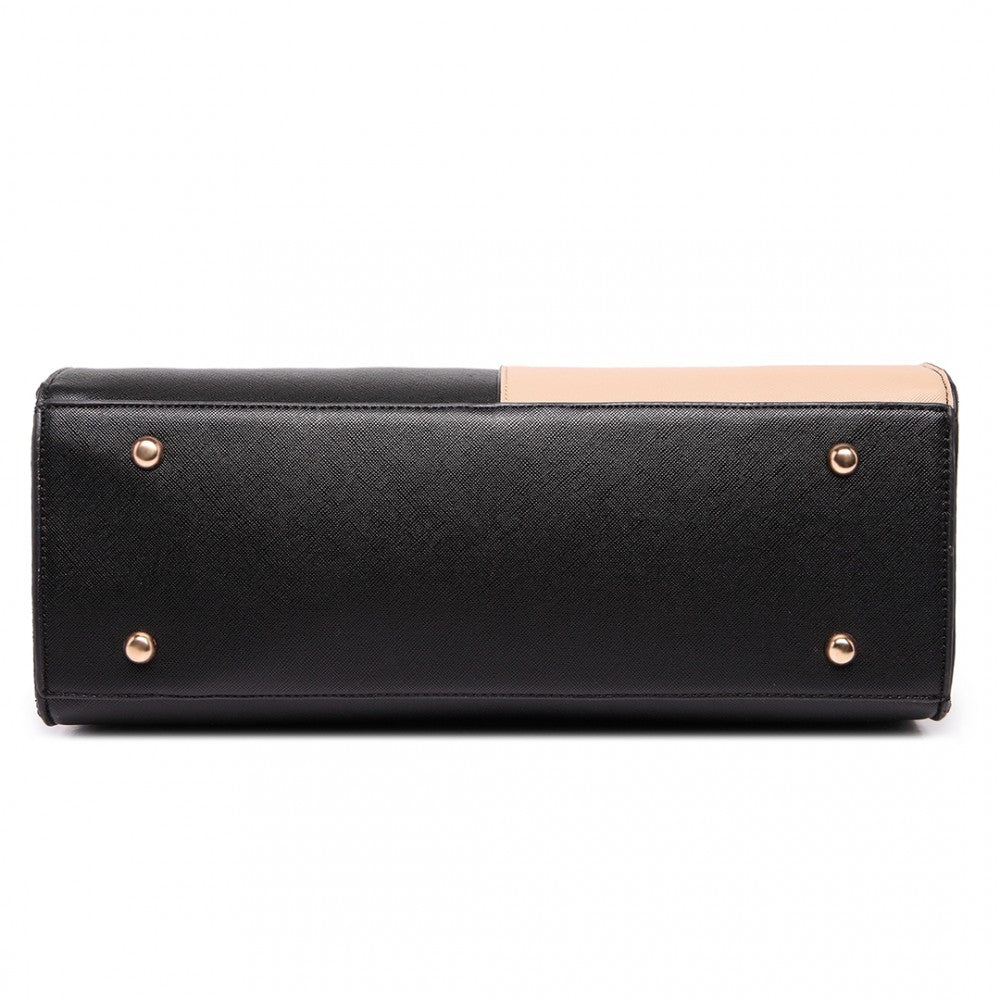 SPLIT FRONT TOTE HANDBAG BLACK/MOCHA-SOLD-SOLD-Daring Diva Australia