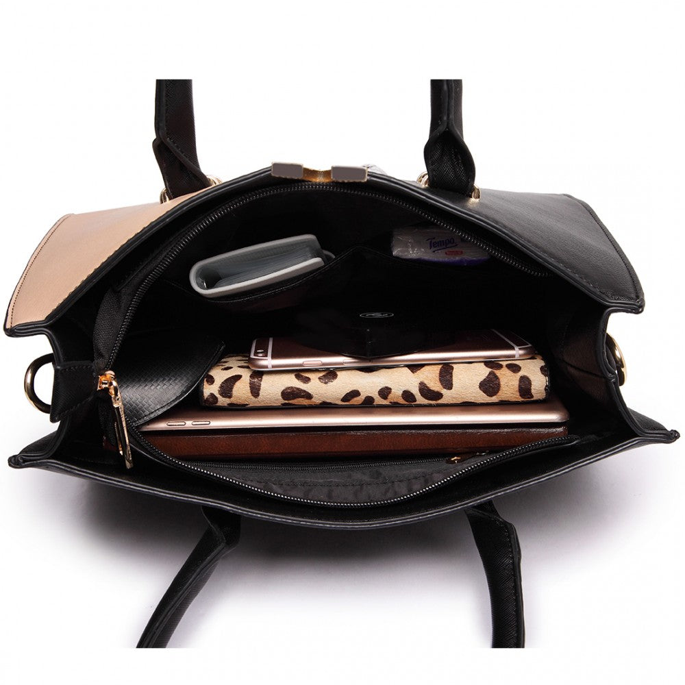 SPLIT FRONT TOTE HANDBAG BLACK/MOCHA-SOLD-SOLD-Daring Diva Australia