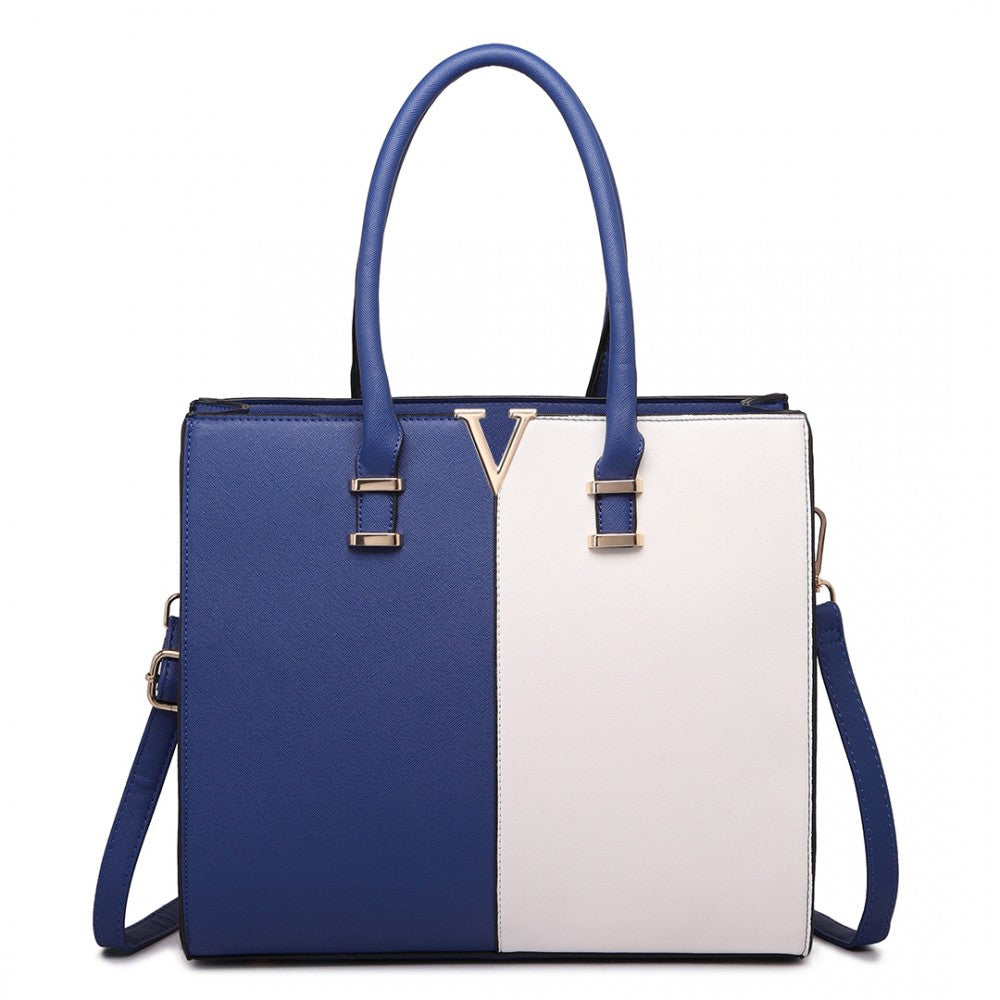 SPLIT FRONT TOTE HANDBAG NAVY/WHITE-SOLD-SOLD-Daring Diva Australia