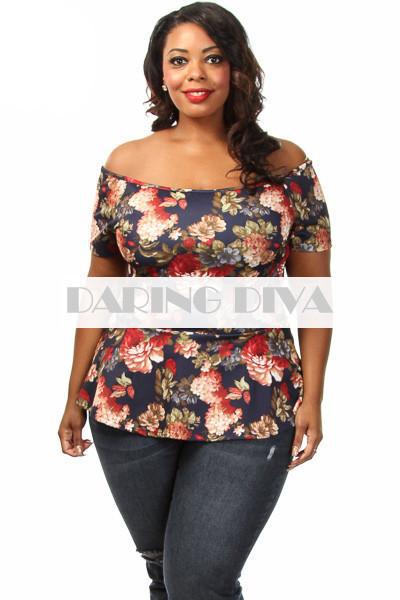 Z-Off Shoulder Floral Flair Top Navy-SOLD-SOLD-Daring Diva Australia
