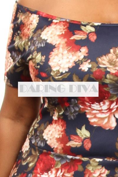 Z-Off Shoulder Floral Flair Top Navy-SOLD-SOLD-Daring Diva Australia