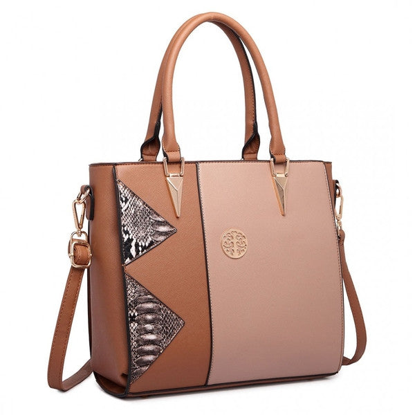 Z-SPLIT FRONT TOTE BAG BROWN/TAN-SOLD-SOLD-Daring Diva Australia