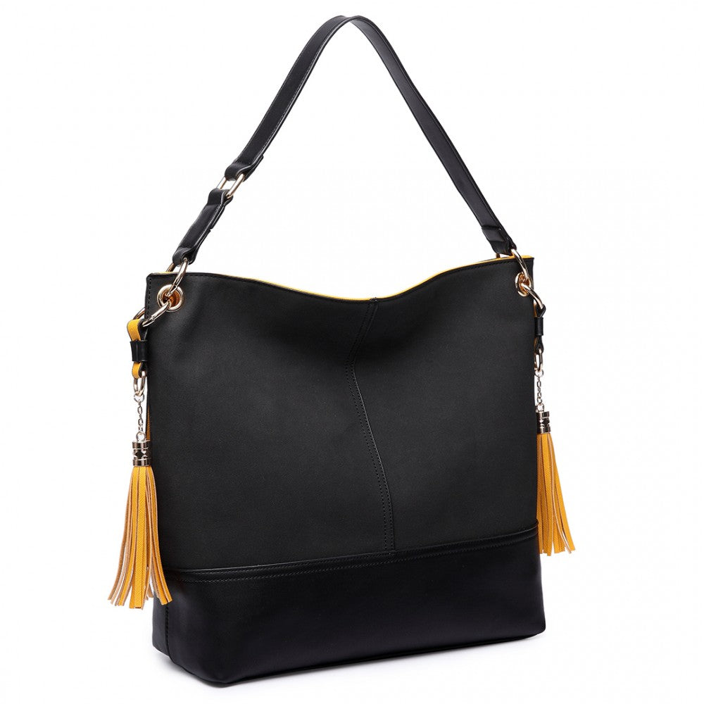 Leather Tassel Hobo Bag-Handbags-ML-Daring Diva Australia, plus size fashion, plus size clothing, plus size clothing online, plus size womens clothing, womens clothing online, womens fashion, women's bag, bags for women, womens handbag, handbags for women, leather bag, handbags, chain bag, shoulder bag, tote bags, clutches, pouches, backpacks, beach bags, bags, accessories, purses for women, ladies handbags, crossbody bags for women, womens work bag, fashion, black leather hobo bag
