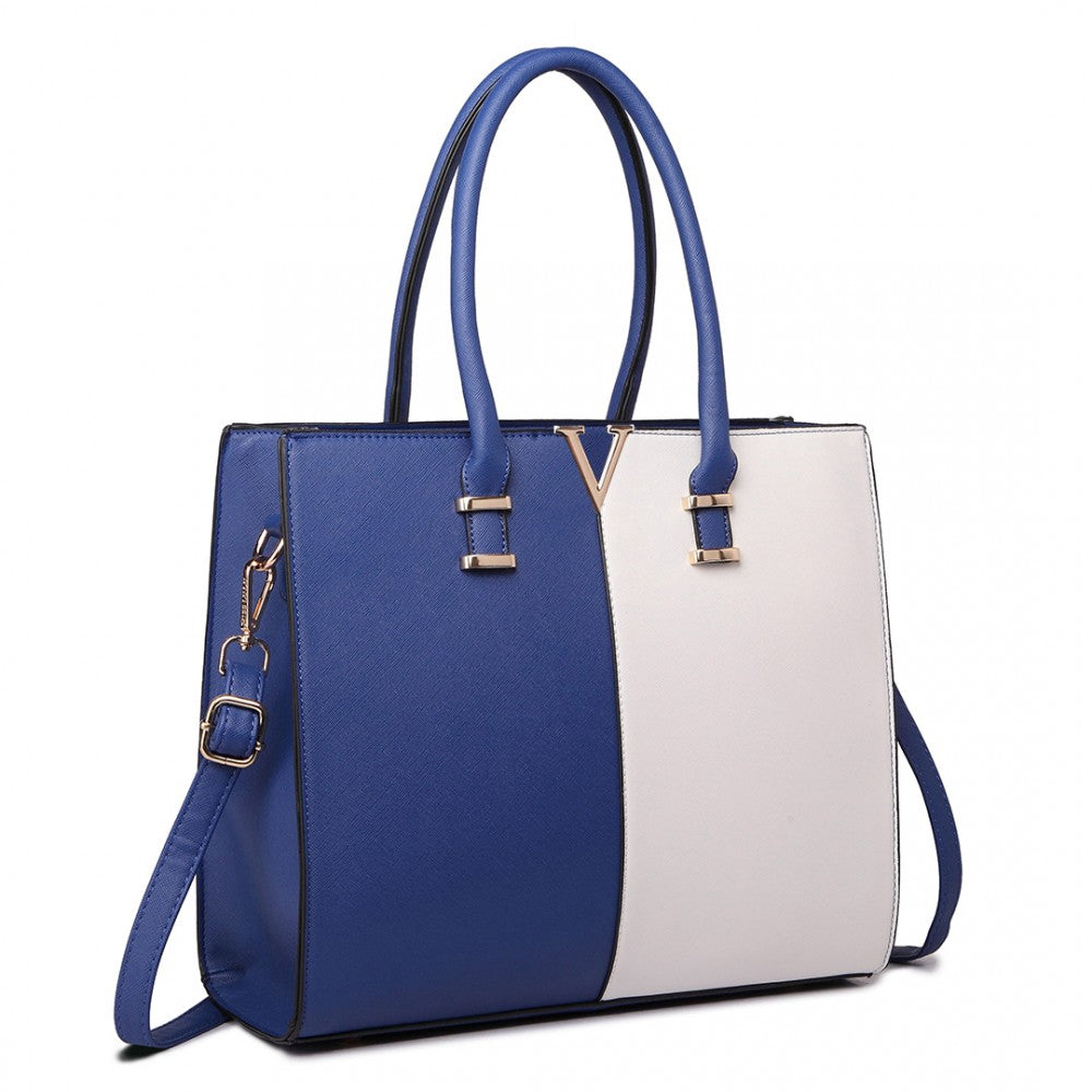 SPLIT FRONT TOTE HANDBAG NAVY/WHITE-SOLD-SOLD-Daring Diva Australia