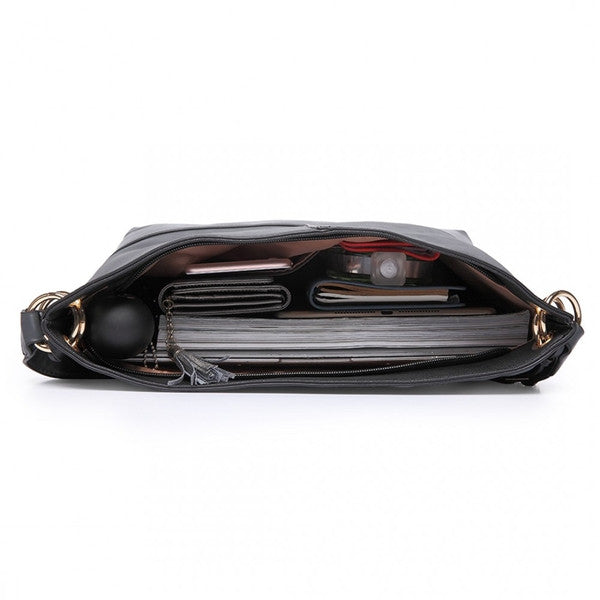 Z-LEATHER TASSEL SLOUCH HOBO BAG GREY-SOLD-SOLD-Daring Diva Australia