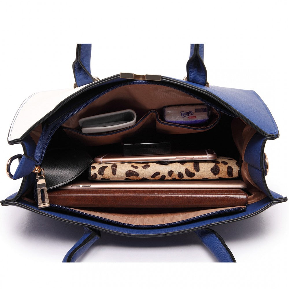 SPLIT FRONT TOTE HANDBAG NAVY/WHITE-SOLD-SOLD-Daring Diva Australia