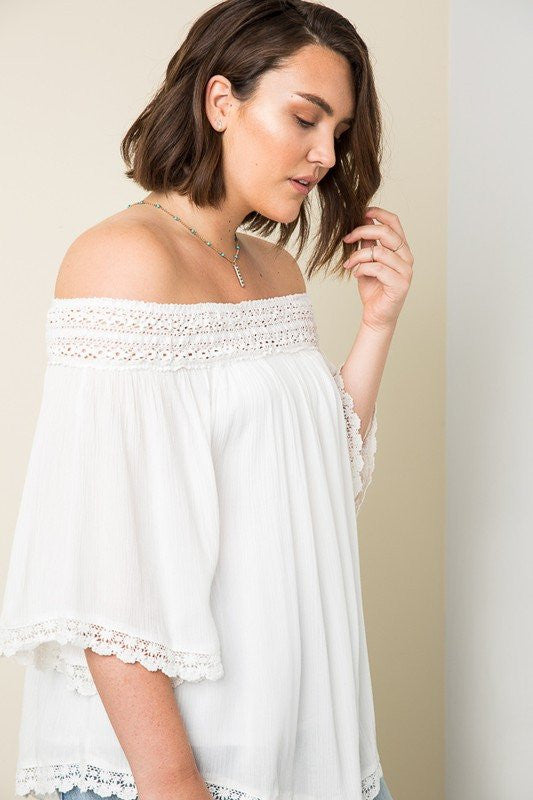 Z-Lace Trim Off Shoulder Top-SOLD-SOLD-Daring Diva Australia