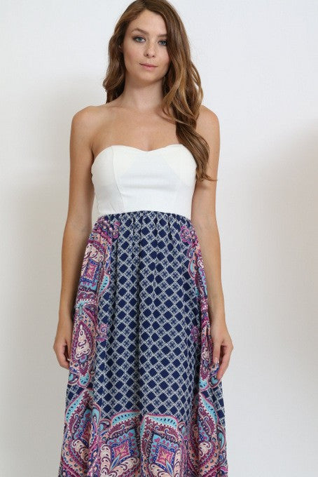 Z-Strapless Printed Maxi Dress Navy-SOLD-SOLD-Daring Diva Australia