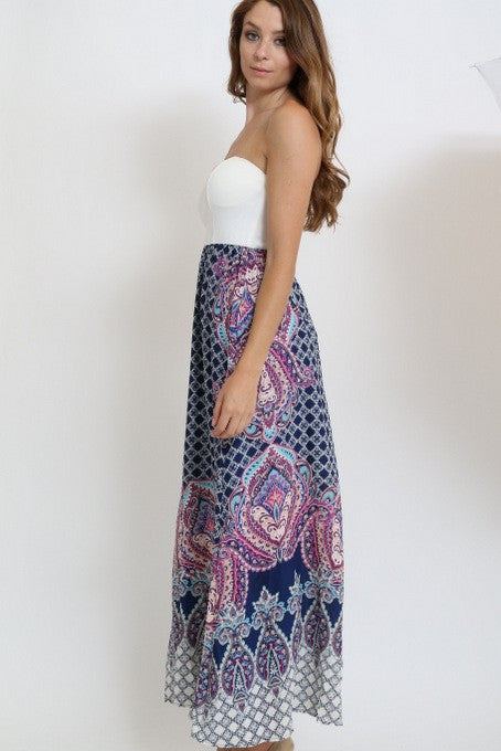 Z-Strapless Printed Maxi Dress Navy-SOLD-SOLD-Daring Diva Australia
