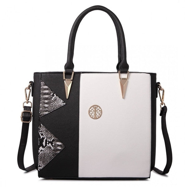 SPLIT FRONT TOTE BAG BLACK/WHITE-SOLD-SOLD-Daring Diva Australia