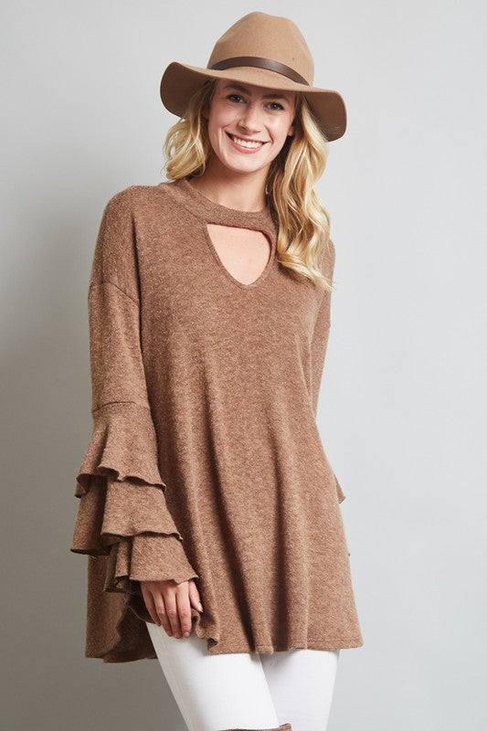 Z-RUFFLED SLEEVE SWEATER KNIT TUNIC-SOLD-SOLD-Daring Diva Australia