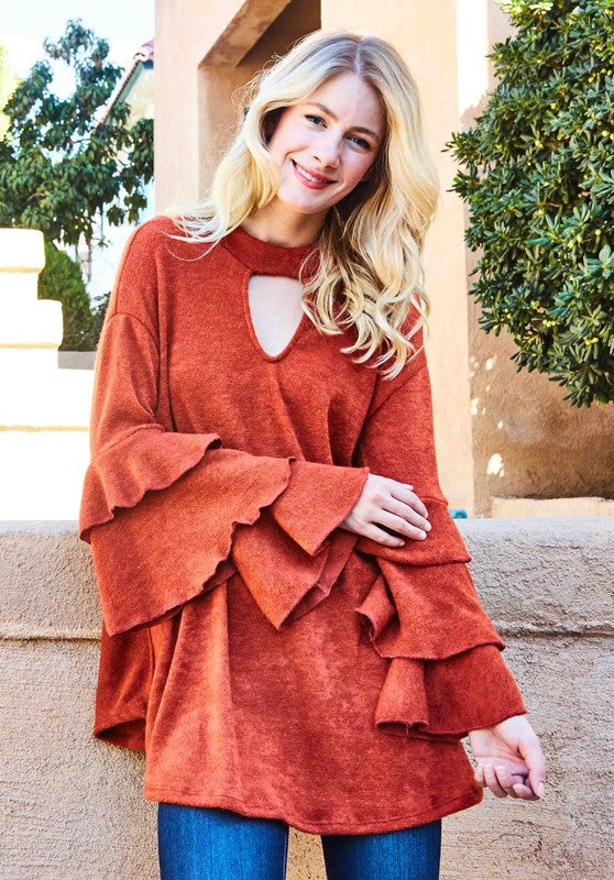 Z-RUFFLED SLEEVE SWEATER KNIT TUNIC-SOLD-SOLD-Daring Diva Australia