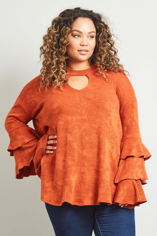 Z-RUFFLED SLEEVE SWEATER KNIT TUNIC-SOLD-SOLD-Daring Diva Australia