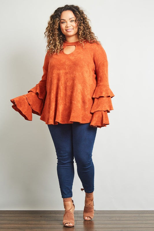 Z-RUFFLED SLEEVE SWEATER KNIT TUNIC-SOLD-SOLD-Daring Diva Australia