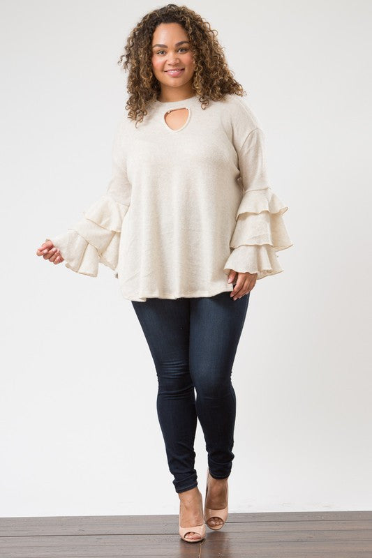 Z-RUFFLED SLEEVE SWEATER KNIT TUNIC-SOLD-SOLD-Daring Diva Australia