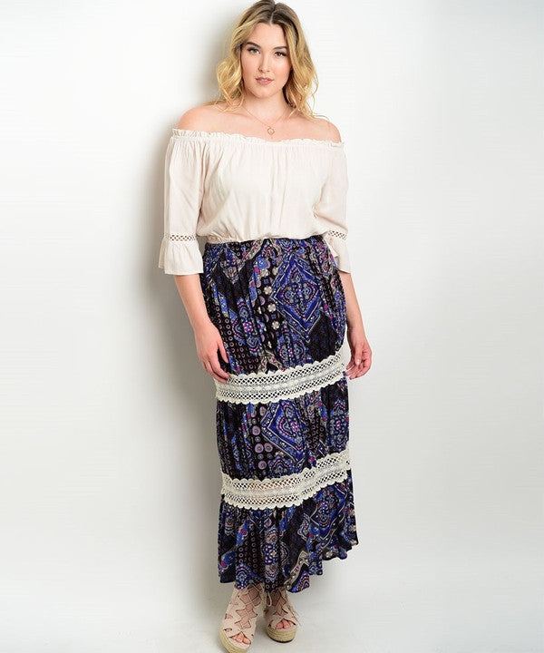 Z-BLACK BLUE IVORY PLUS SIZE SKIRT-SOLD-SOLD-Daring Diva Australia