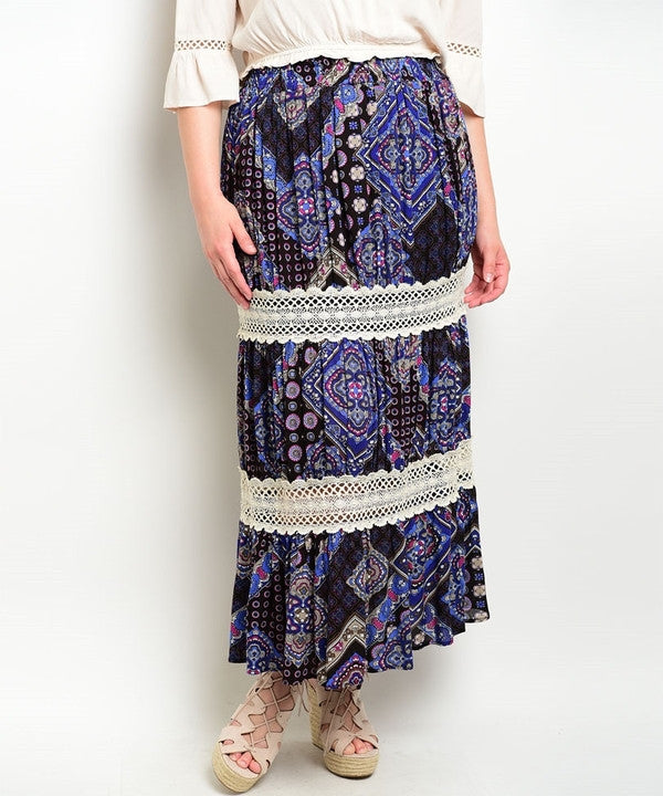 Z-BLACK BLUE IVORY PLUS SIZE SKIRT-SOLD-SOLD-Daring Diva Australia