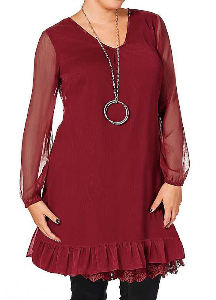Z-Dark Red V-Neck Lace Trim Dress-SOLD-SOLD-Daring Diva Australia