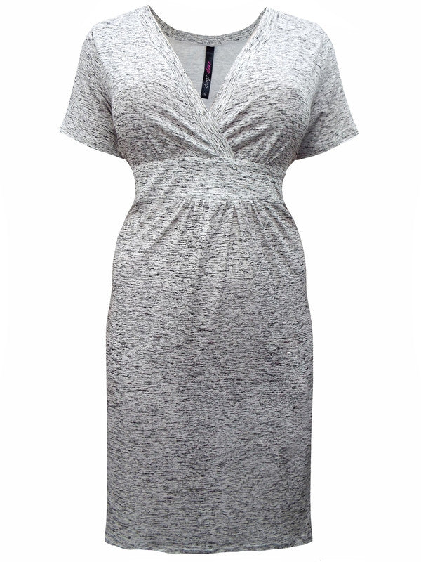 Z-Marl Shirred Crossover Jersey Dress Grey-SOLD-SOLD-Daring Diva Australia
