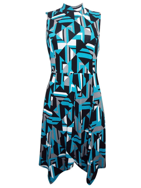 Z-High Neck Geo Printed Jersey Dress-SOLD-SOLD-Daring Diva Australia