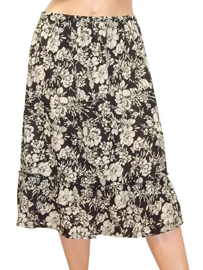 Black Flower Print Ruffle Hem Skirt-SOLD-SOLD-Daring Diva Australia