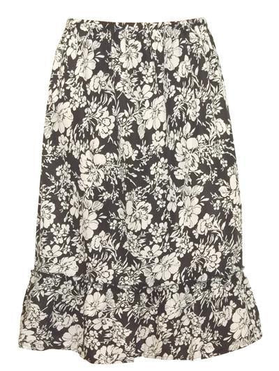 Black Flower Print Ruffle Hem Skirt-SOLD-SOLD-Daring Diva Australia