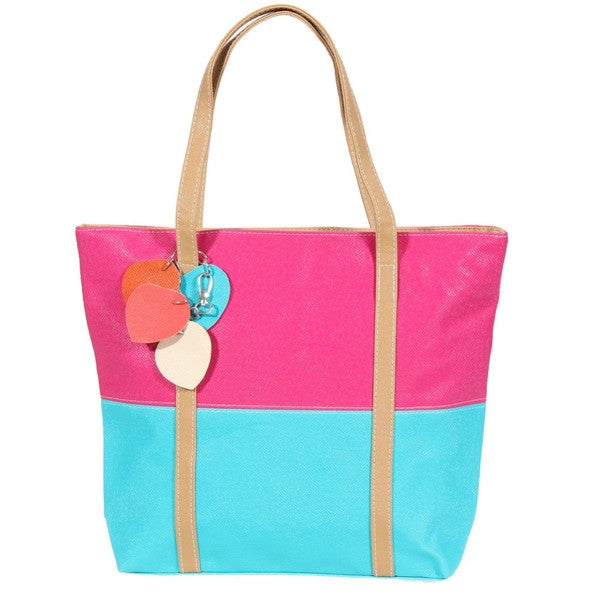 Two Tone Tote Bag Fuchsia/Turquoise-Markets-Promo-Daring Diva Australia
