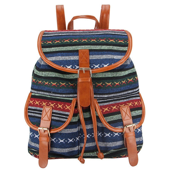 Z-Canvas Weave Print Backpack Navy Blue-SOLD-SOLD-Daring Diva Australia