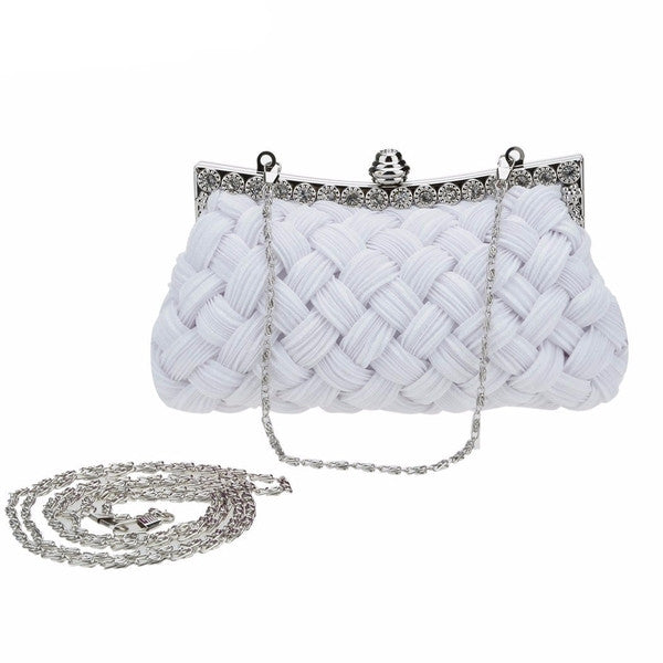 Z-Rhinestone Braid Evening Clutch White-SOLD-SOLD-Daring Diva Australia