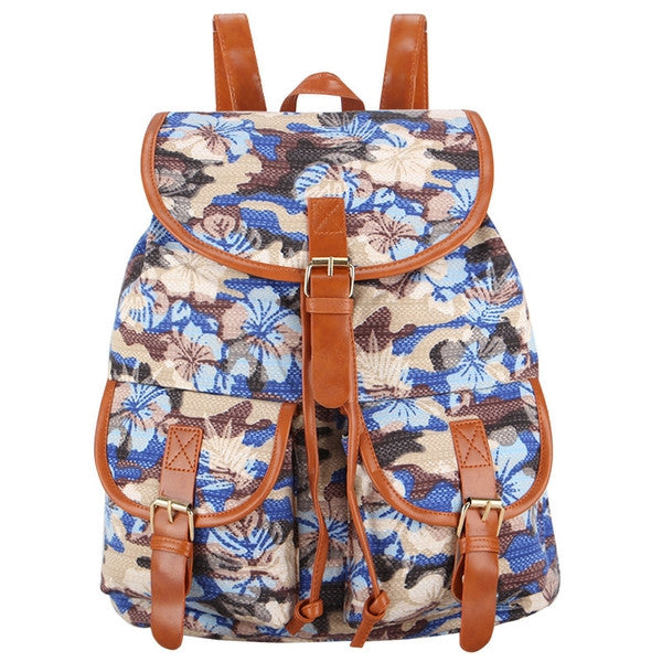 Z-Wild Flowers Canvas Backpack Blue-SOLD-SOLD-Daring Diva Australia
