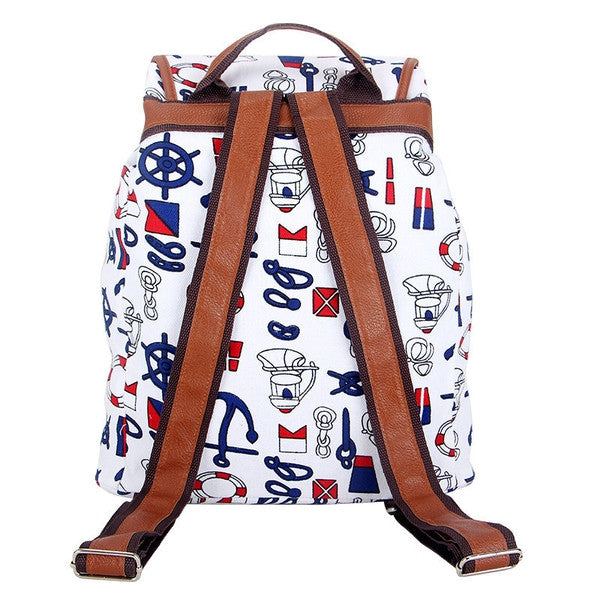 Z-Canvas Weave Print Backpack White Boat-SOLD-SOLD-Daring Diva Australia