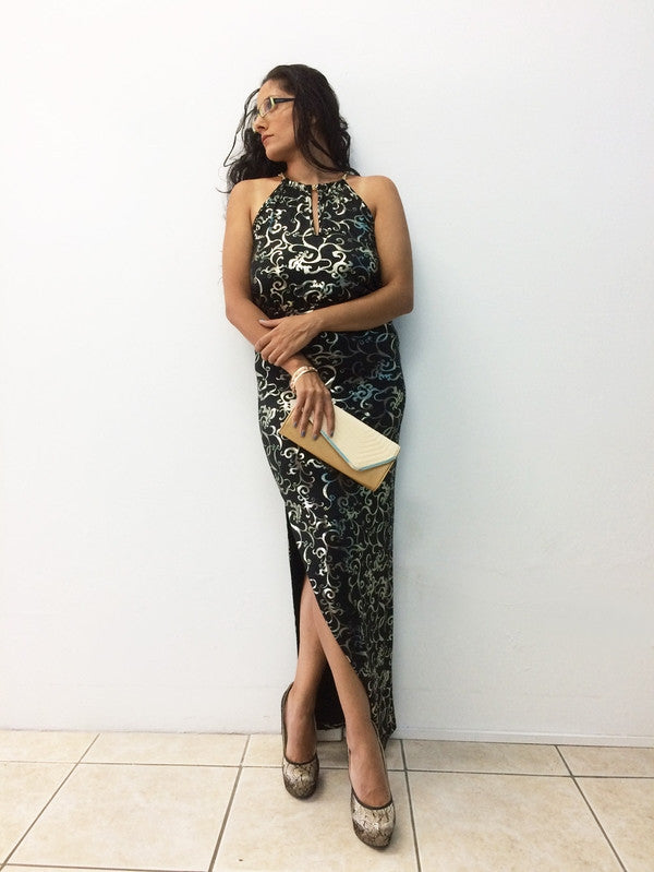 Z-Metallic Print Maxi Dress-SOLD-SOLD-Daring Diva Australia