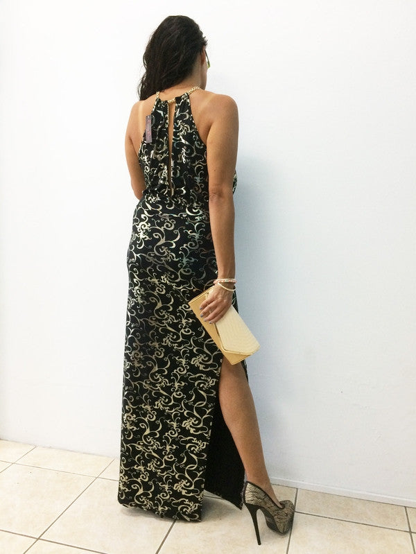 Z-Metallic Print Maxi Dress-SOLD-SOLD-Daring Diva Australia