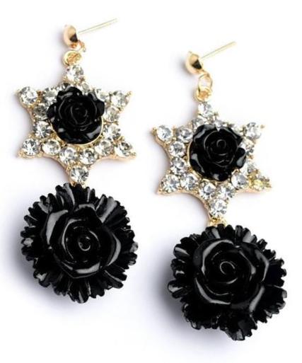 Splice & Diamonds Rose Earrings-Jewellery-Jewellery-Daring Diva Australia, jewellery, jewelry, rings, earrings, necklaces, bracelet, bangles, choker, fashion jewellery, accessories, gold jewelry, silver jewellery, cheap jewellery, jewellery stores, imitation jewellery, fashion earrings, fashion rings, fashion necklace, costume jewellery, women’s jewellery, earrings for women, gold necklace for women, gold ring for women, women ring, silver necklace for women, silver ring for women, black flower earrings