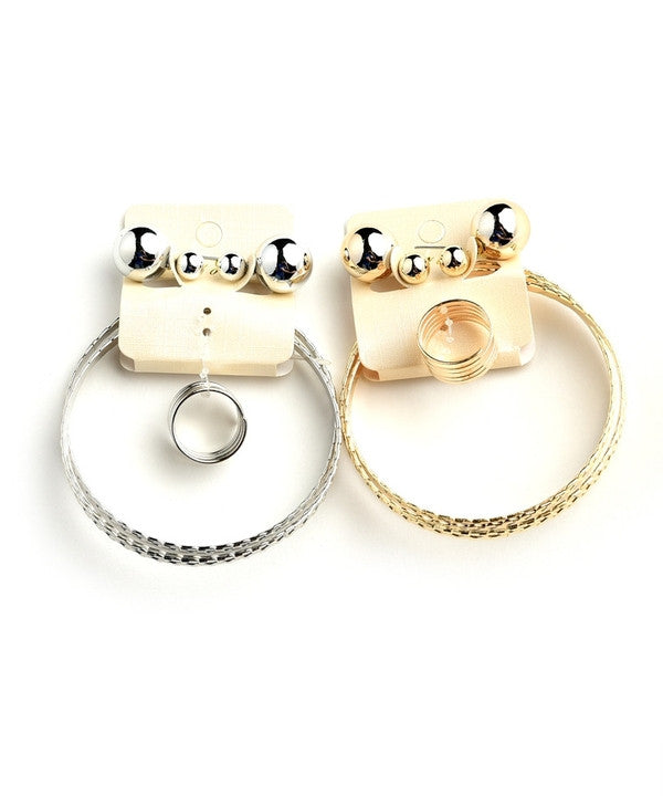 Twined Bangle w/ Ring & Earrings-Jewellery-Jewellery-Daring Diva Australia, jewellery, jewelry, rings, earrings, necklaces, bracelet, bangles, choker, fashion jewellery, accessories, gold jewelry, silver jewellery, cheap jewellery, jewellery stores, imitation jewellery, fashion earrings, fashion rings, fashion necklace, costume jewellery