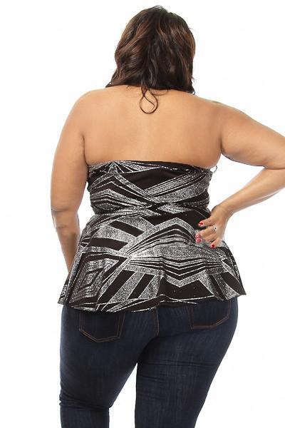 Z-V-Neck Metallic Print Peplum Top-SOLD-SOLD-Daring Diva Australia