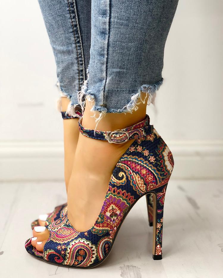 Paisley Peep Toe Heels