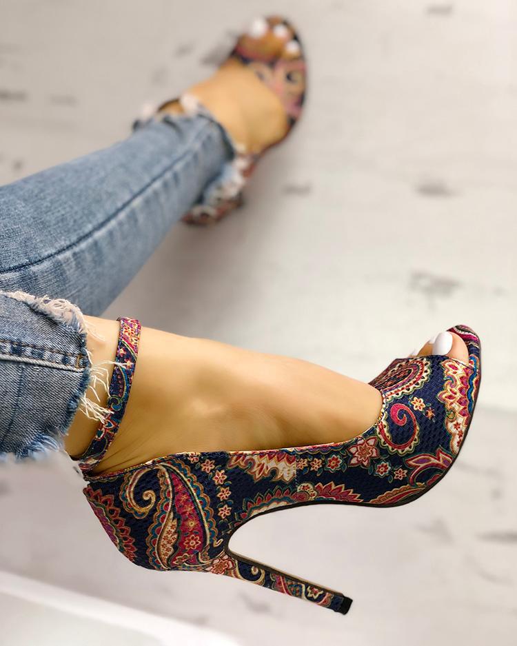 Paisley Peep Toe Heels