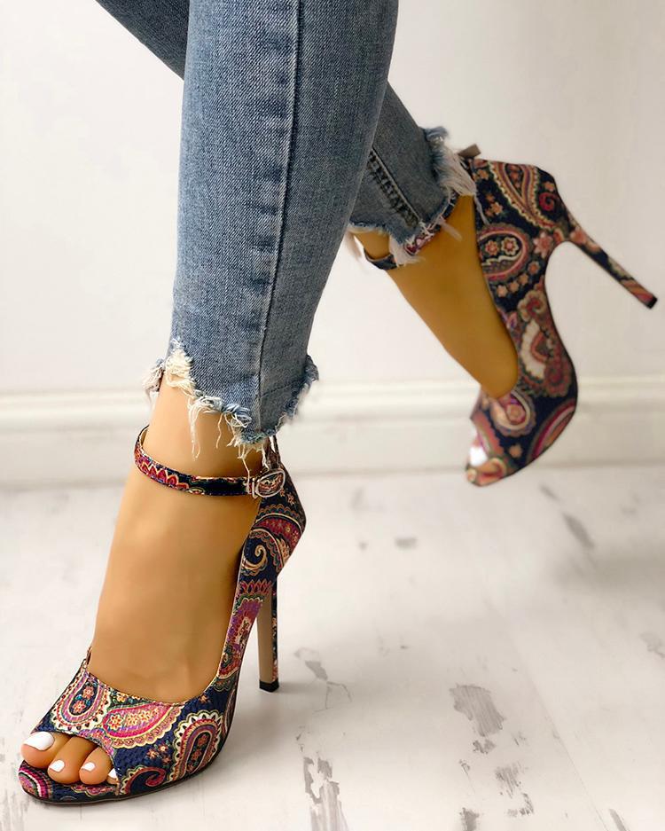 Paisley Peep Toe Heels