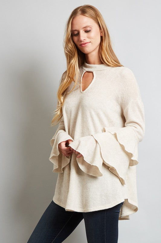 Z-RUFFLED SLEEVE SWEATER KNIT TUNIC-SOLD-SOLD-Daring Diva Australia