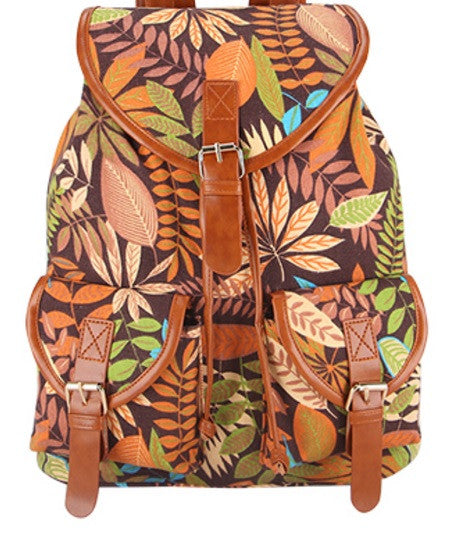 Z-Canvas Weave Print Backpack Orange Autumn-SOLD-SOLD-Daring Diva Australia