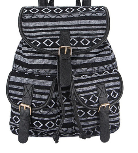 Z-Canvas Weave Print Backpack Black-SOLD-SOLD-Daring Diva Australia