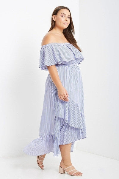 Z-Nerida Off Shoulder Striped Dress-SOLD-SOLD-Daring Diva Australia