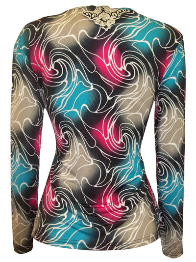 Z-Ruched Panel Swirl Print Top-SOLD-SOLD-Daring Diva Australia