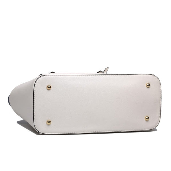 ADJUSTABLE HANDLE TOTE BAG BEIGE AND NAVY-SOLD-SOLD-Daring Diva Australia