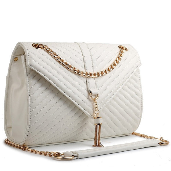 Z-QUILTED CHAIN SHOULDER BAG IVORY-SOLD-SOLD-Daring Diva Australia