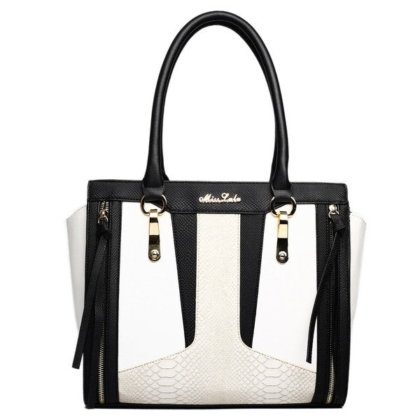 CONTRAST SNAKESKIN HANDBAG BLACK/WHITE-SOLD-SOLD-Daring Diva Australia
