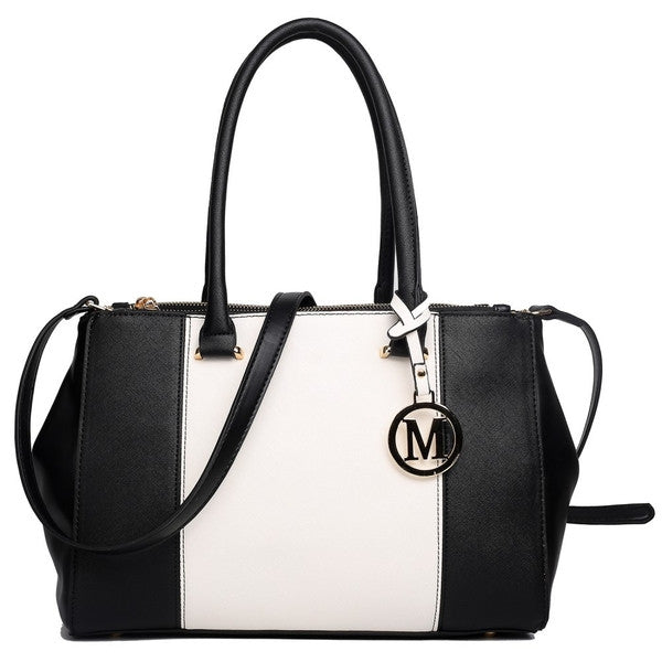 SUTTON CENTER STRIPE SATCHEL HANDBAG BLACK-SOLD-SOLD-Daring Diva Australia