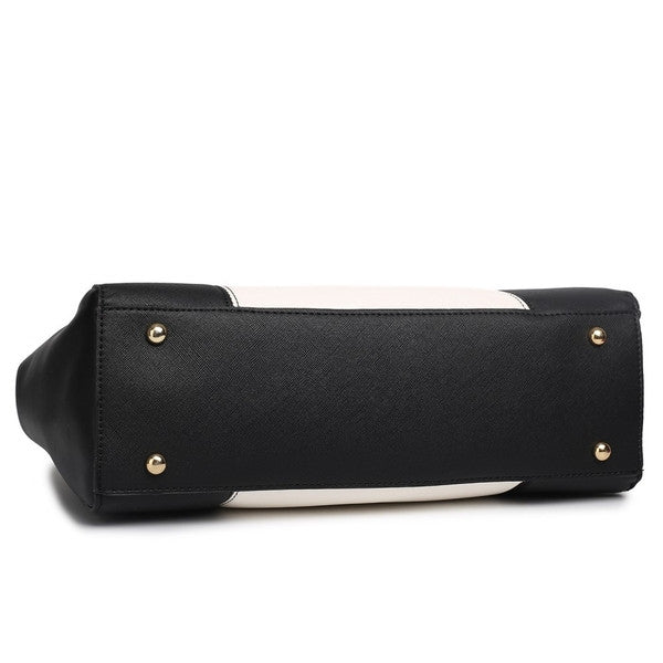 SUTTON CENTER STRIPE SATCHEL HANDBAG BLACK-SOLD-SOLD-Daring Diva Australia